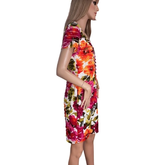 Ronni Nicole Dress Sheath Ruched Horizontal Ruffles Multi Colour Floral Print - Picture 8 of 16